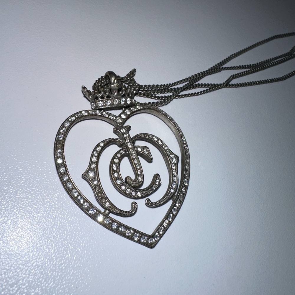 Rare Juicy Couture Royal Crown Heart Silver Heart rhinestone chain necklace - Picture 2 of 6